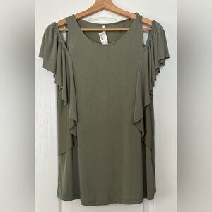NWT Green Mittoshop “cold shoulder” ruffle sleeve blouse - size S